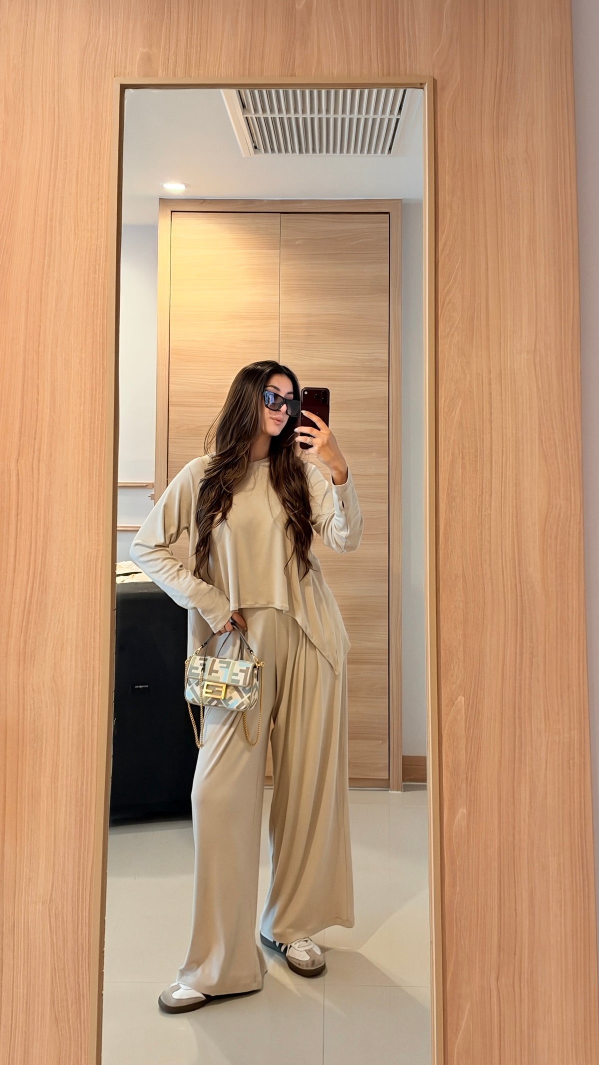 Shop-TraqSoft Rib Long Sleeve Tee & Pleated Pants Oat