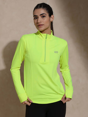 Women's Ath Runner Zip Neck Safety Yellow