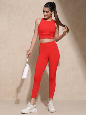 Shop-Red Keyhole Back Crop Top with Clasp & Aura Leggings