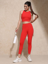 Red Keyhole Back Crop Top with Clasp & Aura Leggings