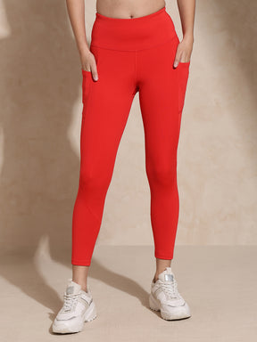 Red Keyhole Back Crop Top with Clasp & Aura Leggings