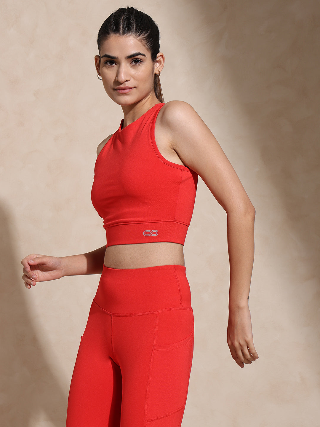 Red Keyhole Back Crop Top with Clasp & Aura Leggings