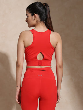 Keyhole Back Crop Top with Clasp Red
