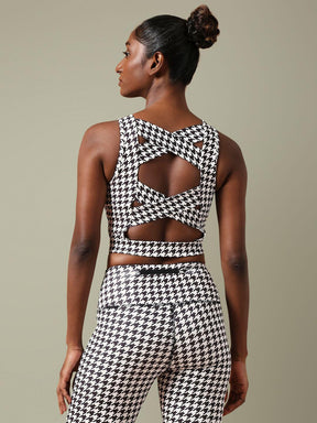 Padded Cross Back Crop Top Houndstooth