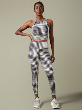 Padded Cross Back Crop Top Houndstooth