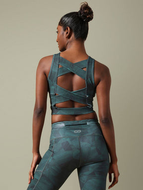 Padded Cross Back Stellar Green Crop Top