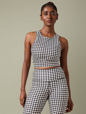 Padded Cross Back Crop Top Houndstooth