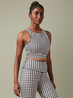 Padded Cross Back Crop Top Houndstooth