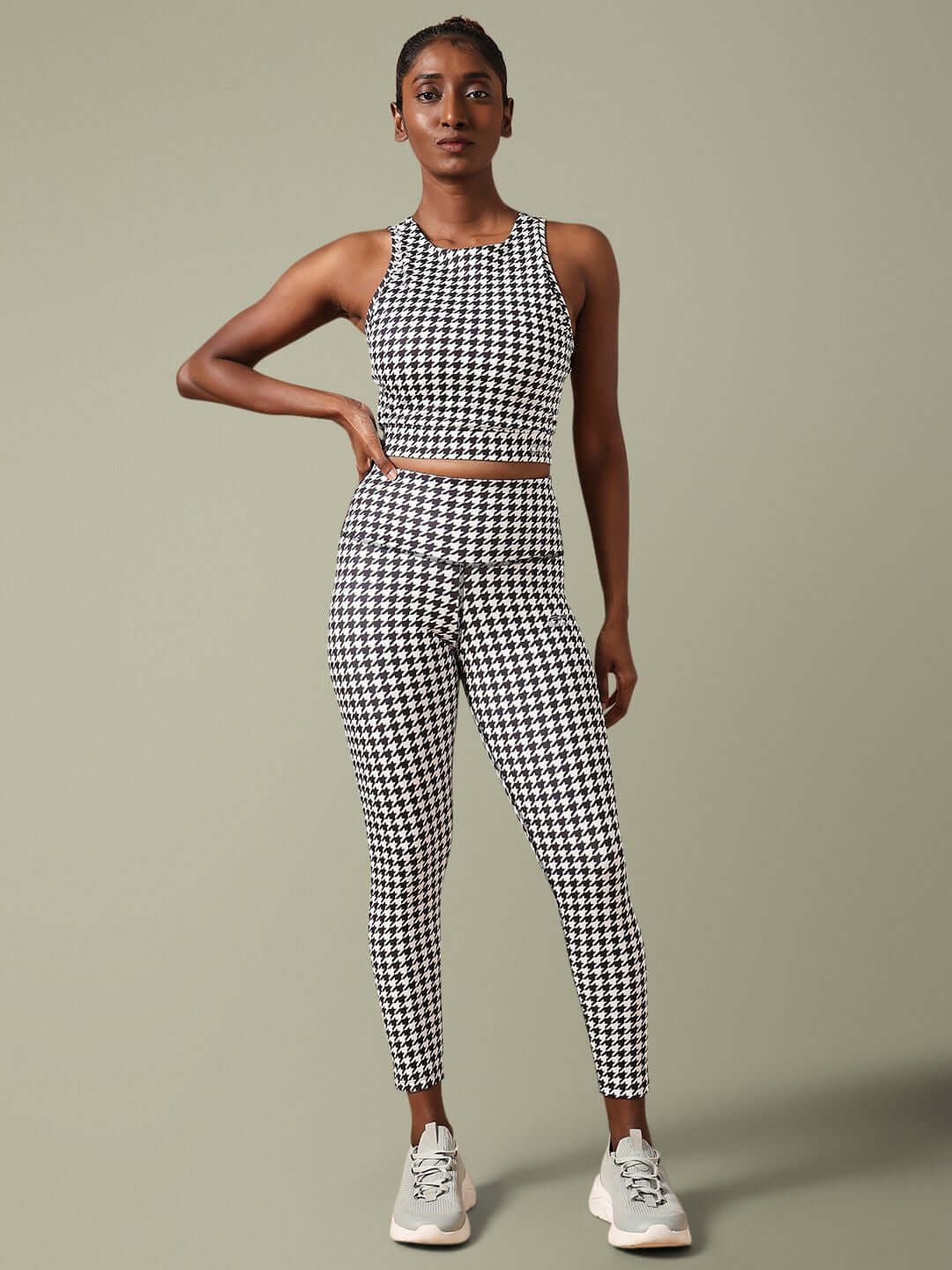 Houndstooth Crossback Crop Top & 7/8 Leggings