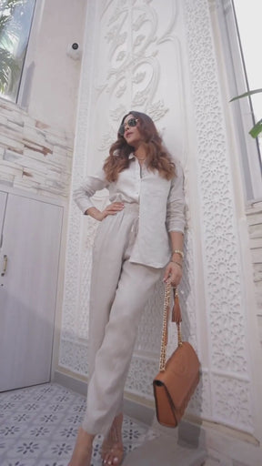 Linen Tapered Pants Beige