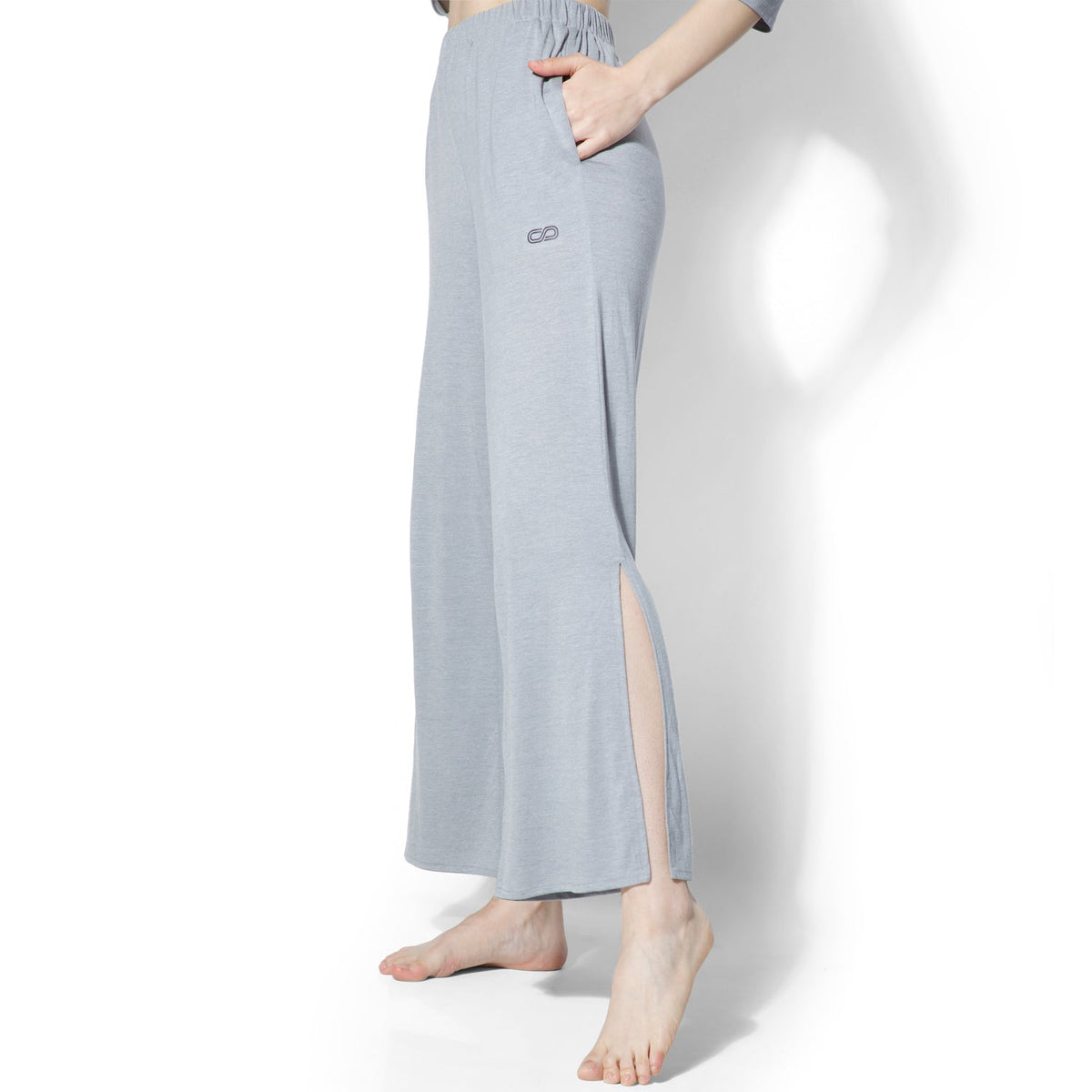 Modal Lounge Pants With Slit Grey Melange-Lounge Pants-Silvertraq-Silvertraq