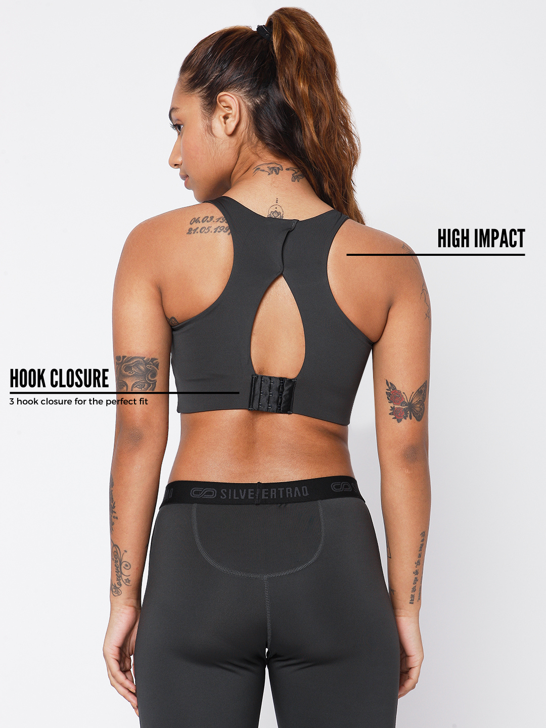 High Impact Action Bra With Clasp Grey