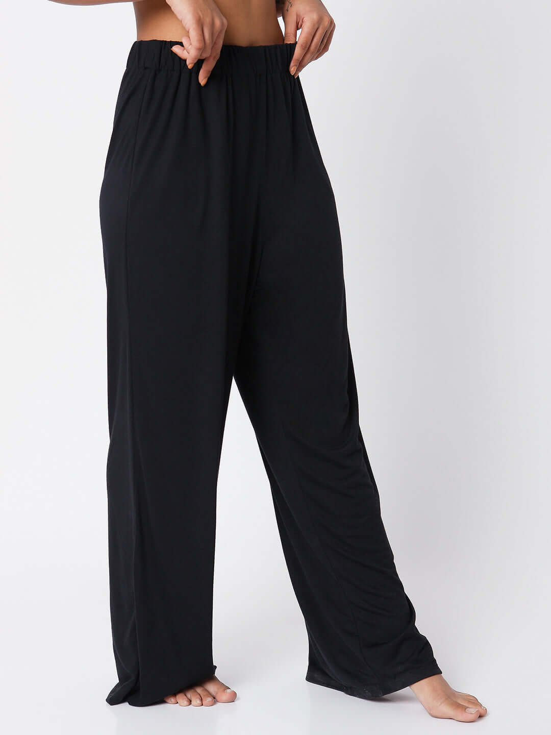 High Waist Modal Lounge Pants Black-Lounge Pants-Silvertraq-Silvertraq