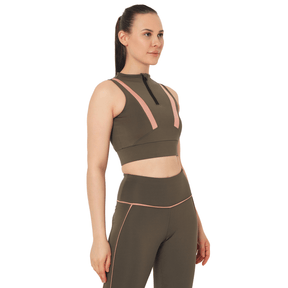 Padded Zip Front Crop Top Olive-Padded Sports Bra-Silvertraq-Silvertraq