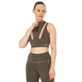 Padded Zip Front Crop Top Olive-Padded Sports Bra-Silvertraq-Silvertraq
