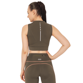 Padded Zip Front Crop Top Olive-Padded Sports Bra-Silvertraq-Silvertraq