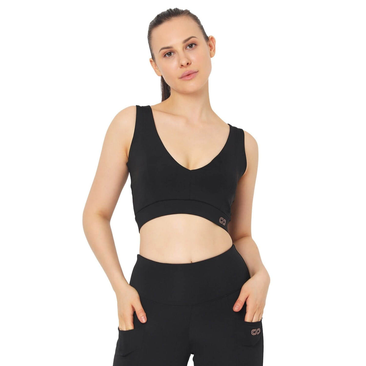 Plunge Bra Black-Padded Sports Bra-Silvertraq-Black-XS-Silvertraq