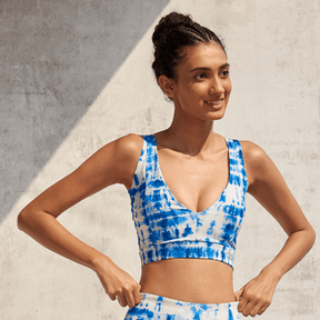 Plunge Bra Indigo Shibori-Sports Bra-Silvertraq-Indigo shibori-XS-Silvertraq