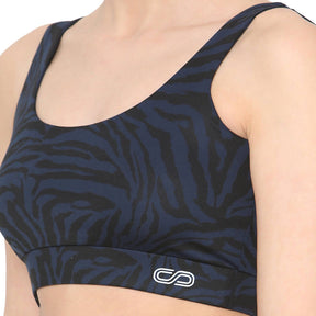 Aura Round Neck Sports Bra Navy Animal-Padded Sports Bra-Silvertraq-Silvertraq