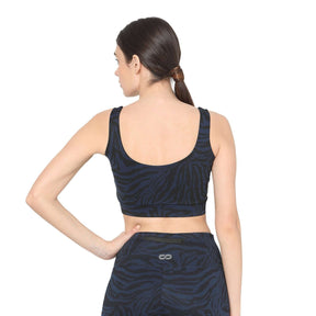 Aura Round Neck Sports Bra Navy Animal-Padded Sports Bra-Silvertraq-Silvertraq
