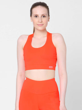 Fiery Coral T Back Sports Top & Aura Leggings