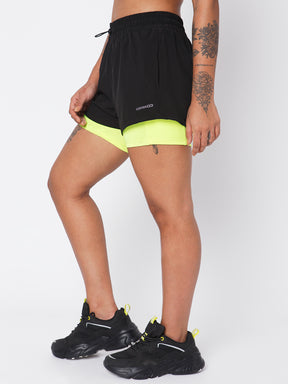 Black Safety Yellow Shorts & Crossback Luxe Bralette