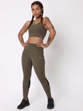 Olive High Impact Action Bra & 7/8 Leggings